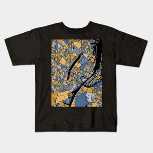 Copenhagen Map Pattern in Blue & Gold Kids T-Shirt